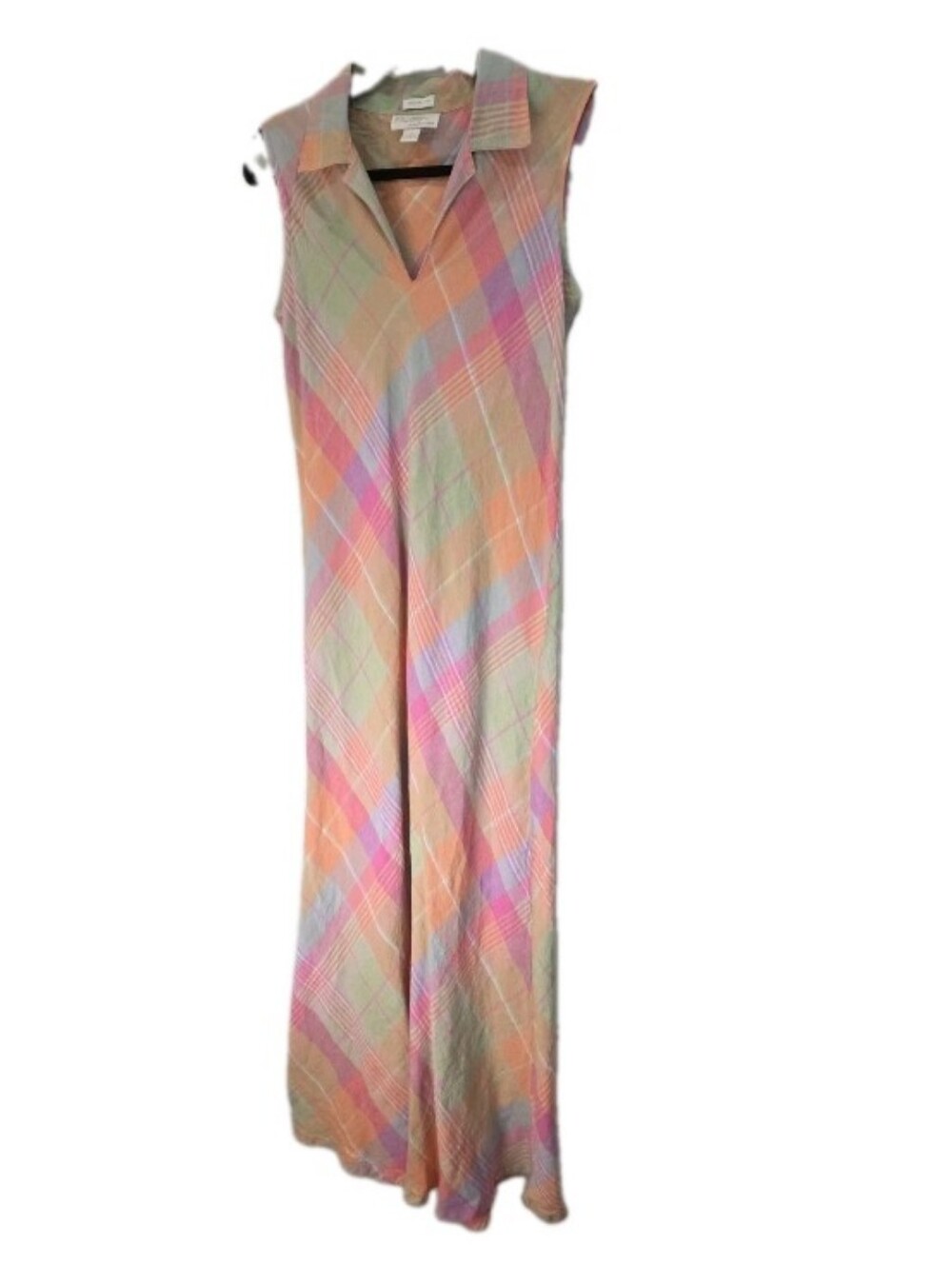VTG Portraits by Northern Isles Linen Maxi Dress Size 4 Pastel Plaid Sleeveless